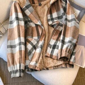 Plaid Tan and Gray Women's Jacket